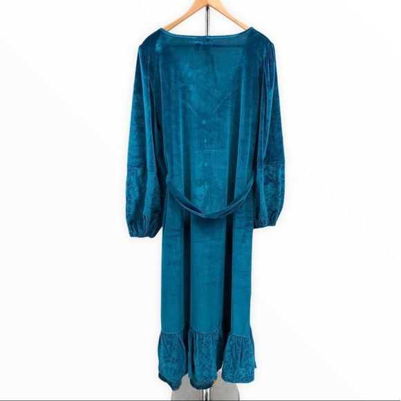 ASOS Teal Velvet Embroidered Belted Maternity Midi Dress NWT - Picture 9 of 14